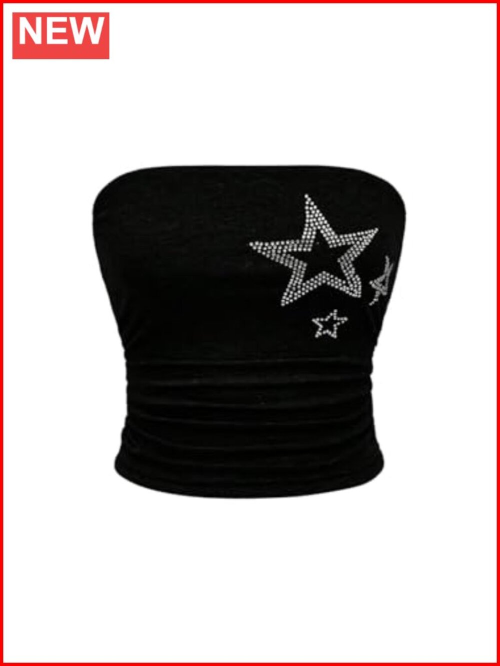 Star Rhinestone Strapless Crop Tube Bandeau Top Ruched Slim Fit